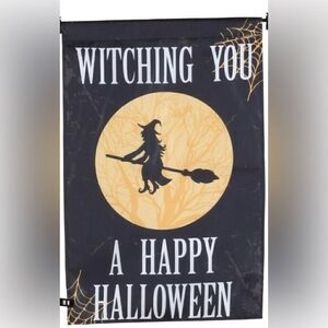 Witching You A Happy Halloween Witch Moon Broom Garden Yard FLAG- NEW 12" X 18"